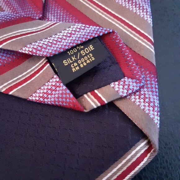 Bovet 100% Silk Diagonal Stripe Tie, Taupe, Maroon Red, Mauve & White - Picture 9 of 11